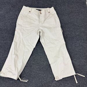 Tribal Women's Sz 8 Pale Khaki Crop Capri Pant Mid Rise Stretch Pockets Casual